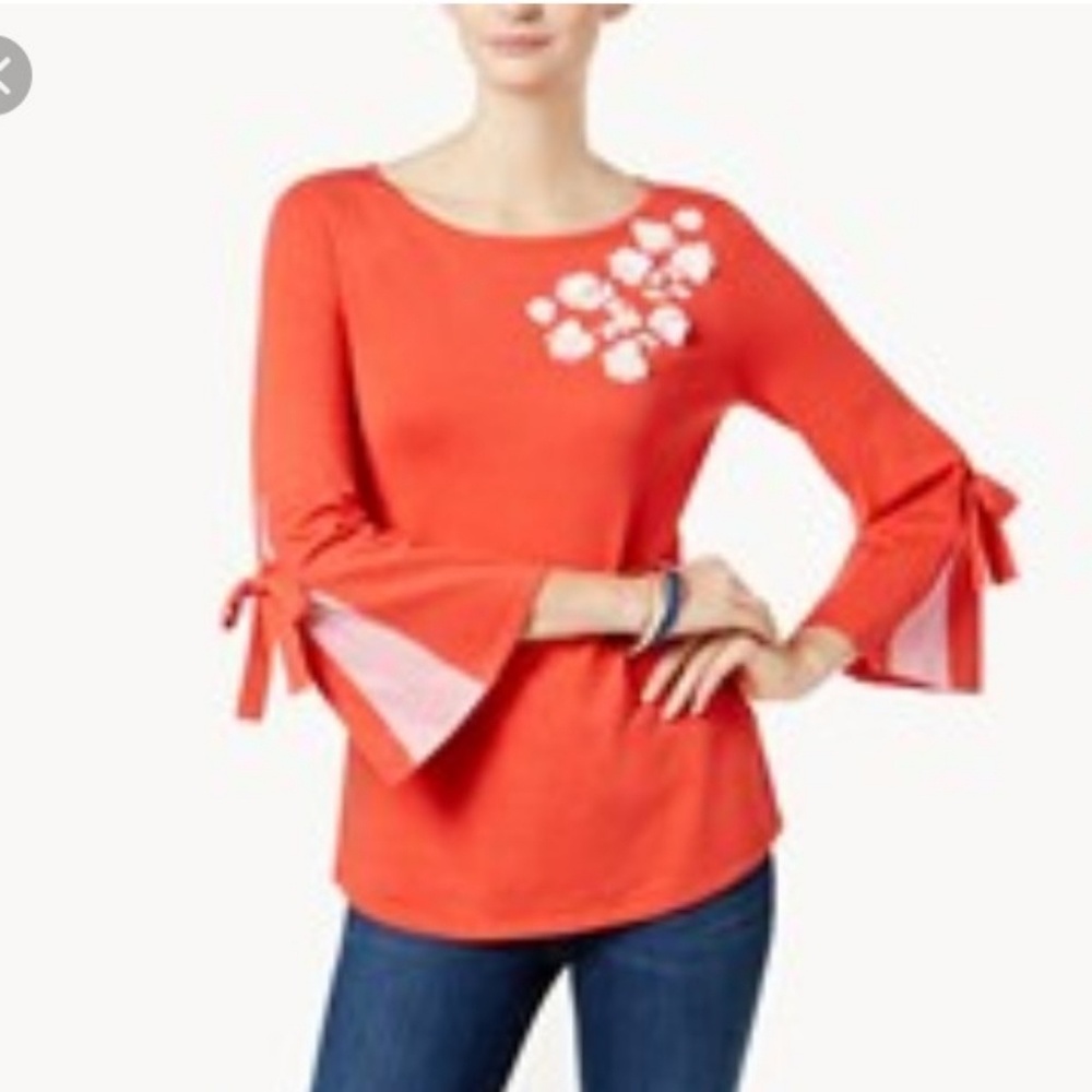 Charter club applique contrast sweater, poppy cowl